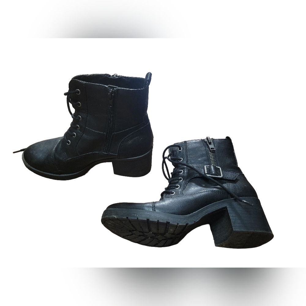 Sugar Black Lace-Up Moto Boots
